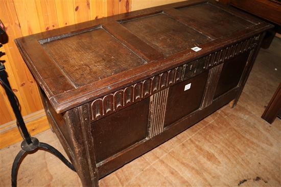 An early 18th century oak triple panelled coffer